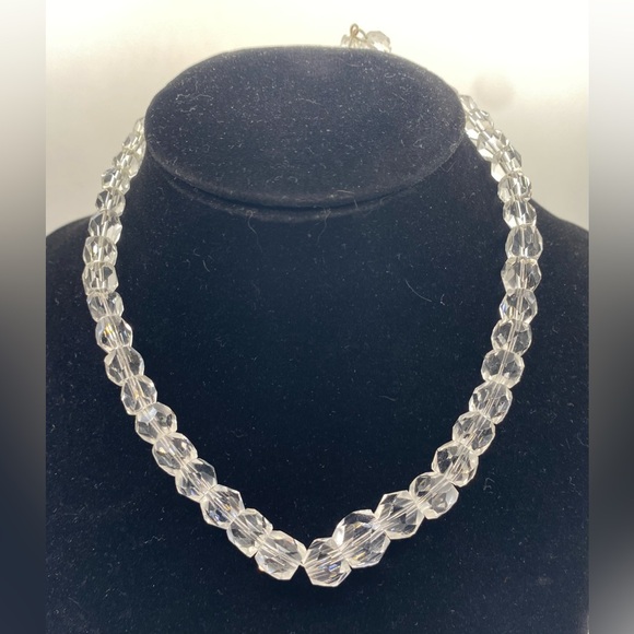 Single Strand Clear Glass Graduated Bead Choker with Silver Tone Clasp - Picture 1 of 6